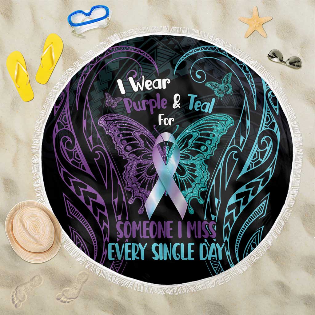 Suicide Awareness Memorial Beach Blanket I Wear Purple and Teal For Someone I Miss - Polynesian Pride