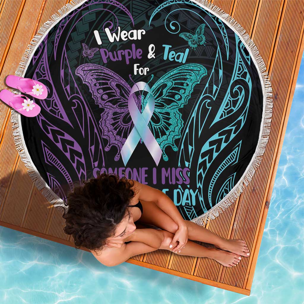 Suicide Awareness Memorial Beach Blanket I Wear Purple and Teal For Someone I Miss - Polynesian Pride
