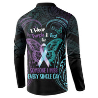 Suicide Awareness Memorial Button Sweatshirt I Wear Purple and Teal For Someone I Miss - Polynesian Pride
