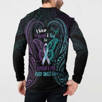 Suicide Awareness Memorial Button Sweatshirt I Wear Purple and Teal For Someone I Miss - Polynesian Pride