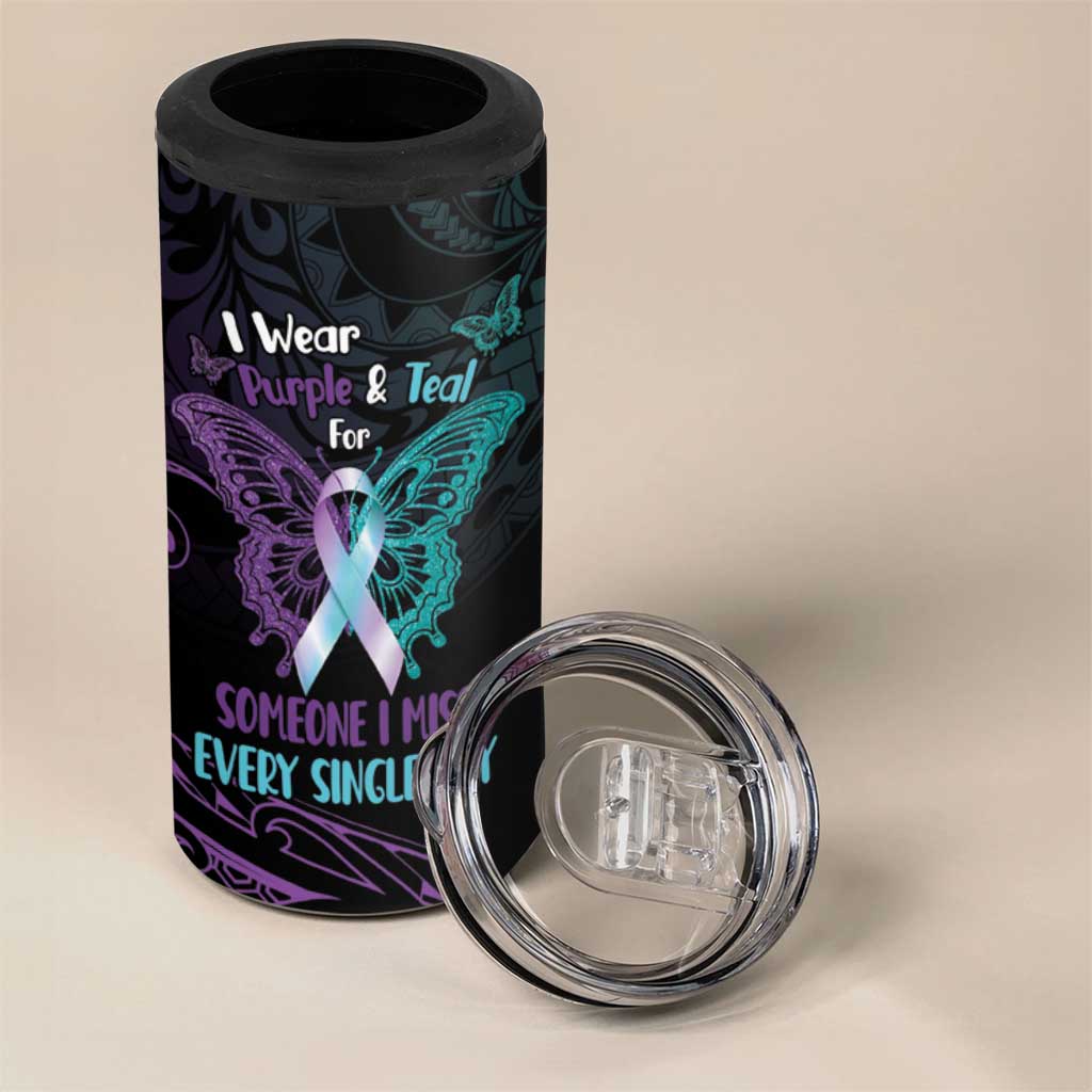 Suicide Awareness Memorial 4 in 1 Can Cooler Tumbler I Wear Purple and Teal For Someone I Miss - Polynesian Pride