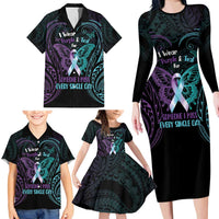 Suicide Awareness Memorial Family Matching Long Sleeve Bodycon Dress and Hawaiian Shirt I Wear Purple and Teal For Someone I Miss - Polynesian Pride