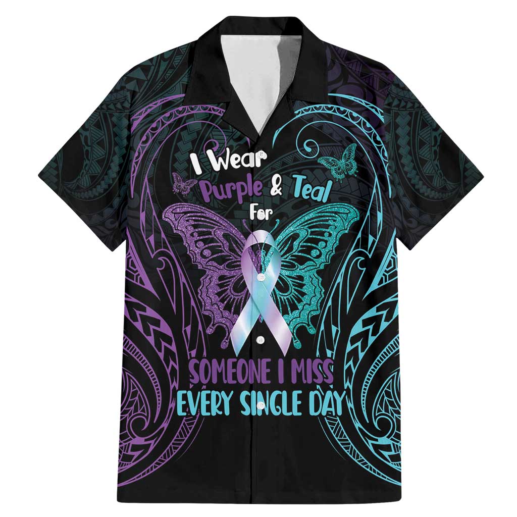 Suicide Awareness Memorial Family Matching Mermaid Dress and Hawaiian Shirt I Wear Purple and Teal For Someone I Miss - Polynesian Pride