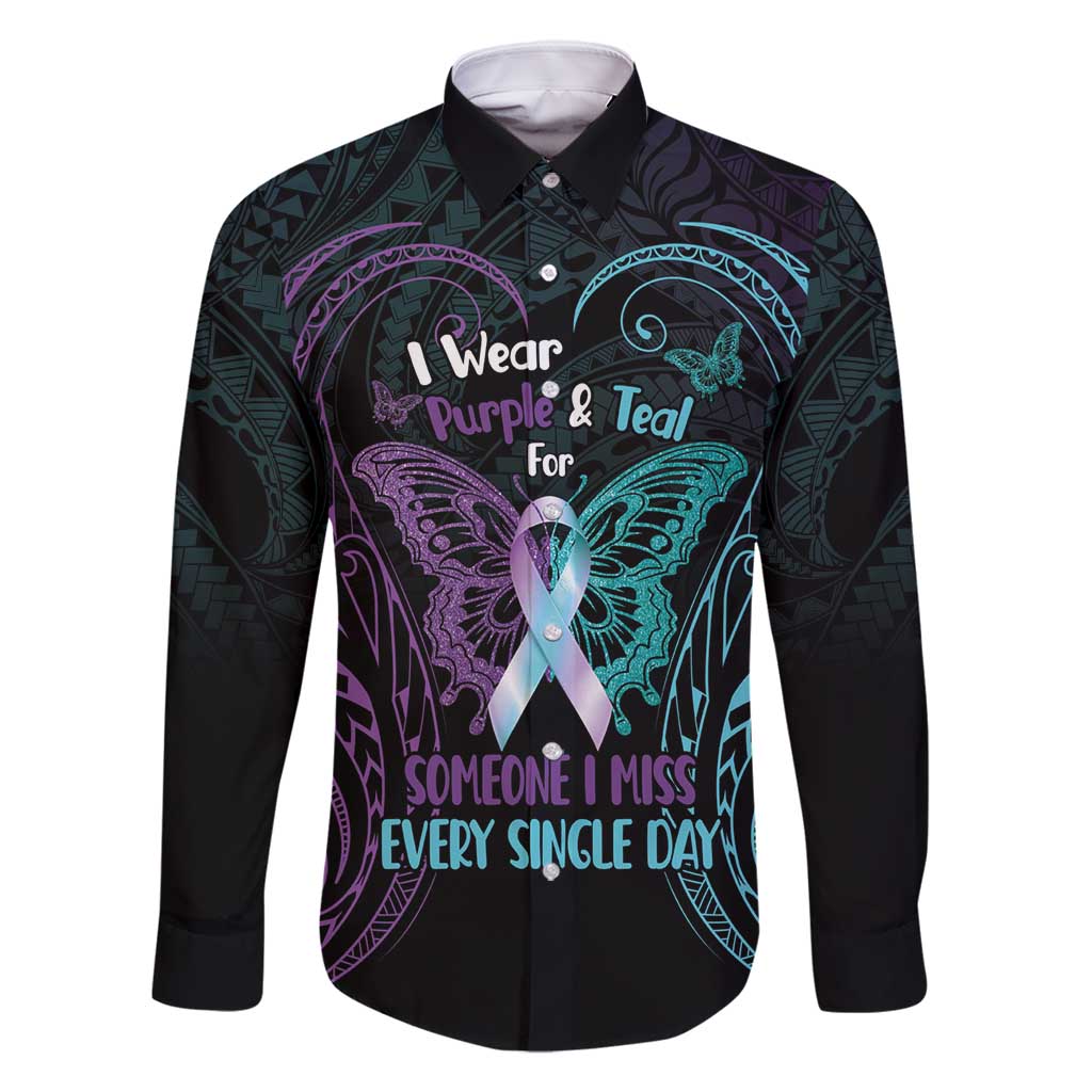 Suicide Awareness Memorial Family Matching Mermaid Dress and Hawaiian Shirt I Wear Purple and Teal For Someone I Miss - Polynesian Pride