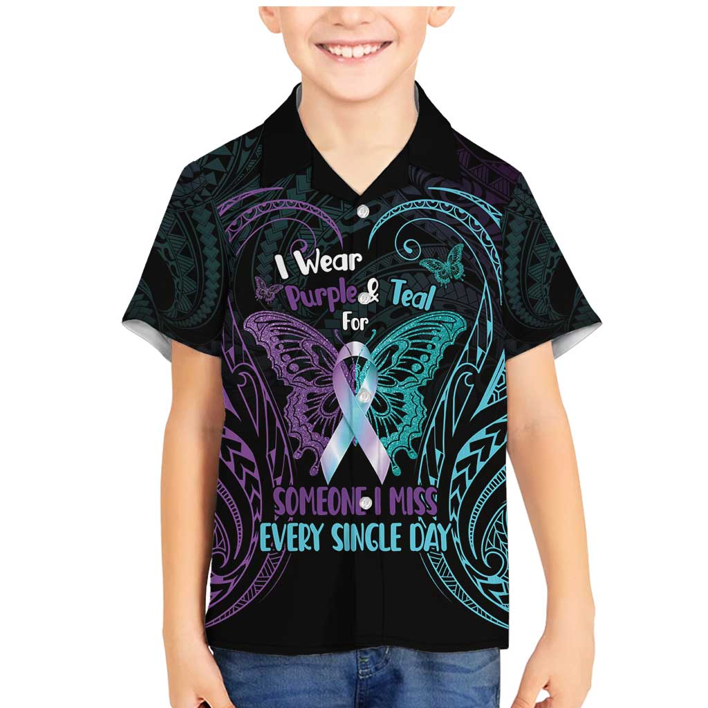 Suicide Awareness Memorial Family Matching Mermaid Dress and Hawaiian Shirt I Wear Purple and Teal For Someone I Miss - Polynesian Pride