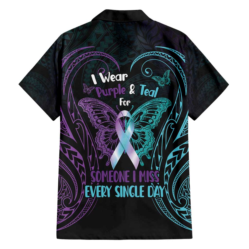 Suicide Awareness Memorial Family Matching Off Shoulder Maxi Dress and Hawaiian Shirt I Wear Purple and Teal For Someone I Miss - Polynesian Pride