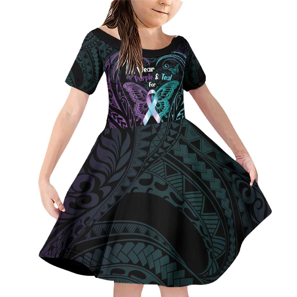 Suicide Awareness Memorial Family Matching Off Shoulder Short Dress and Hawaiian Shirt I Wear Purple and Teal For Someone I Miss - Polynesian Pride
