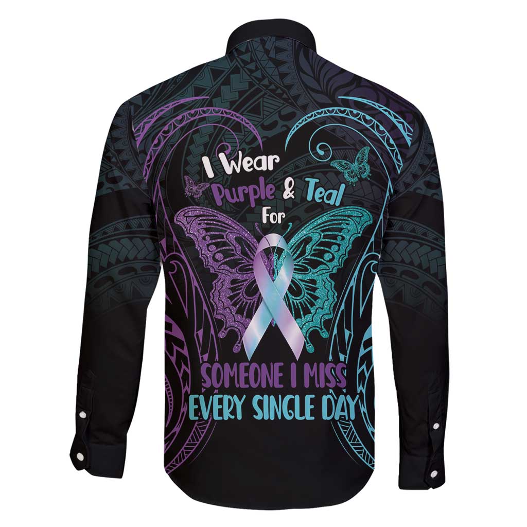 Suicide Awareness Memorial Family Matching Short Sleeve Bodycon Dress and Hawaiian Shirt I Wear Purple and Teal For Someone I Miss - Polynesian Pride