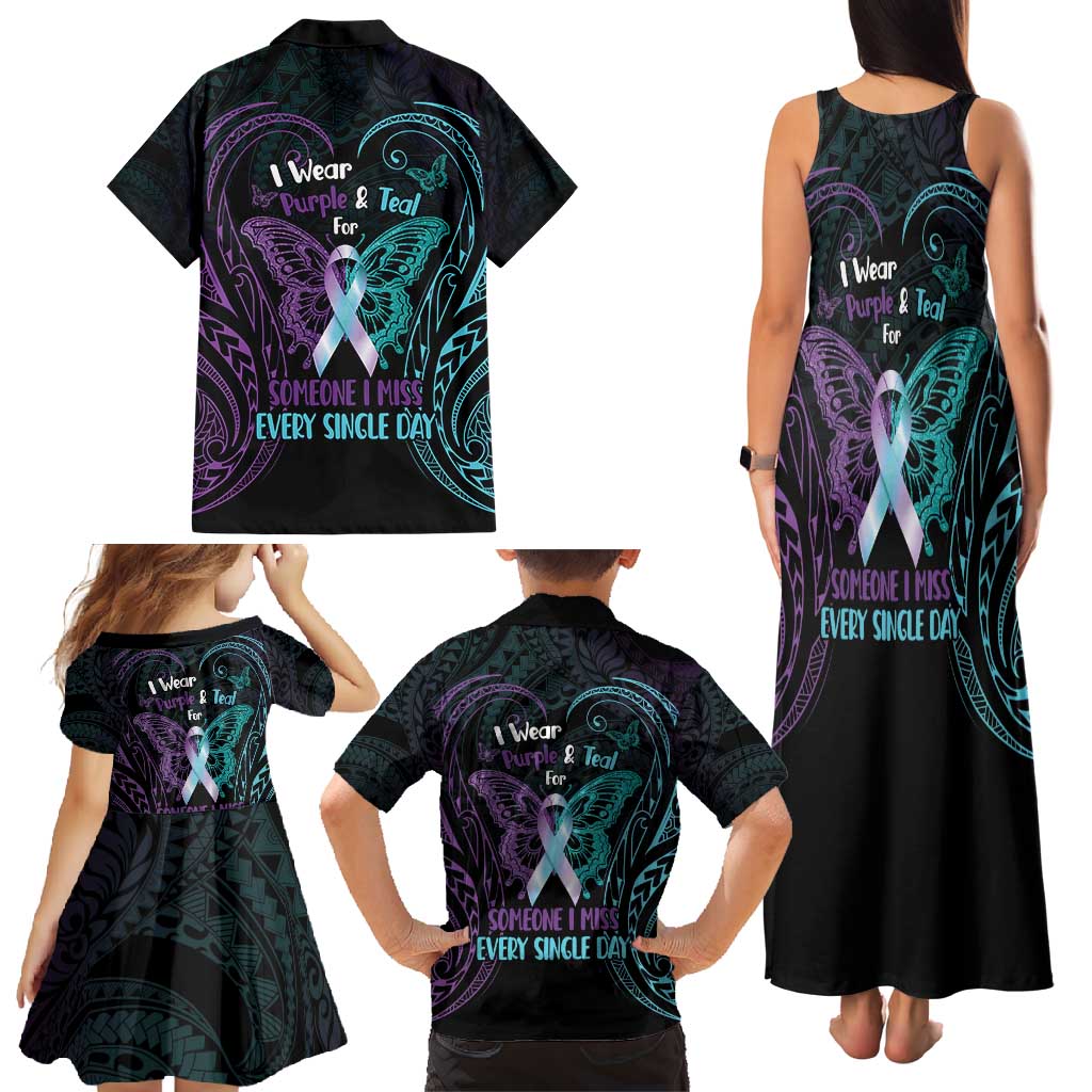 Suicide Awareness Memorial Family Matching Tank Maxi Dress and Hawaiian Shirt I Wear Purple and Teal For Someone I Miss - Polynesian Pride