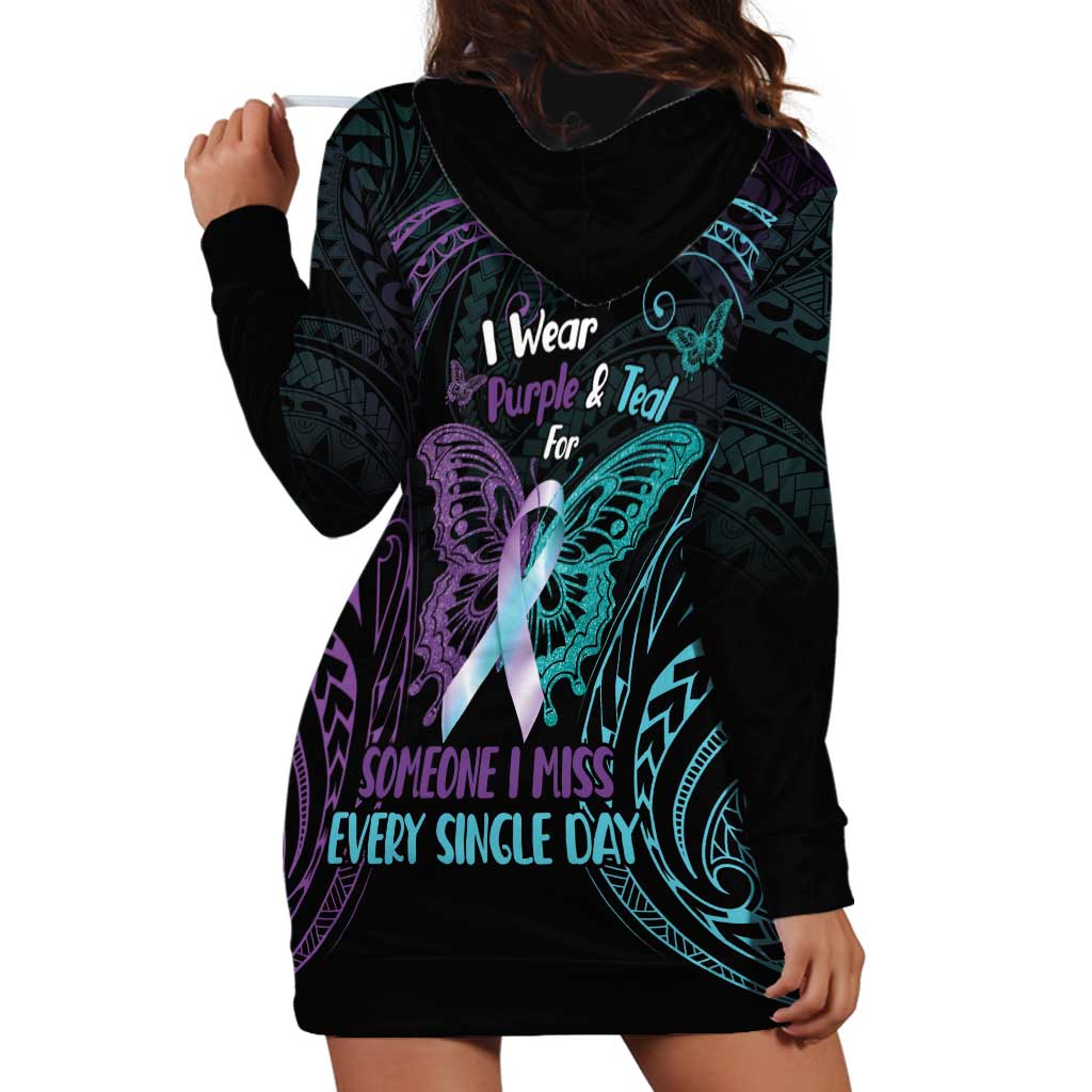 Suicide Awareness Memorial Hoodie Dress I Wear Purple and Teal For Someone I Miss - Polynesian Pride