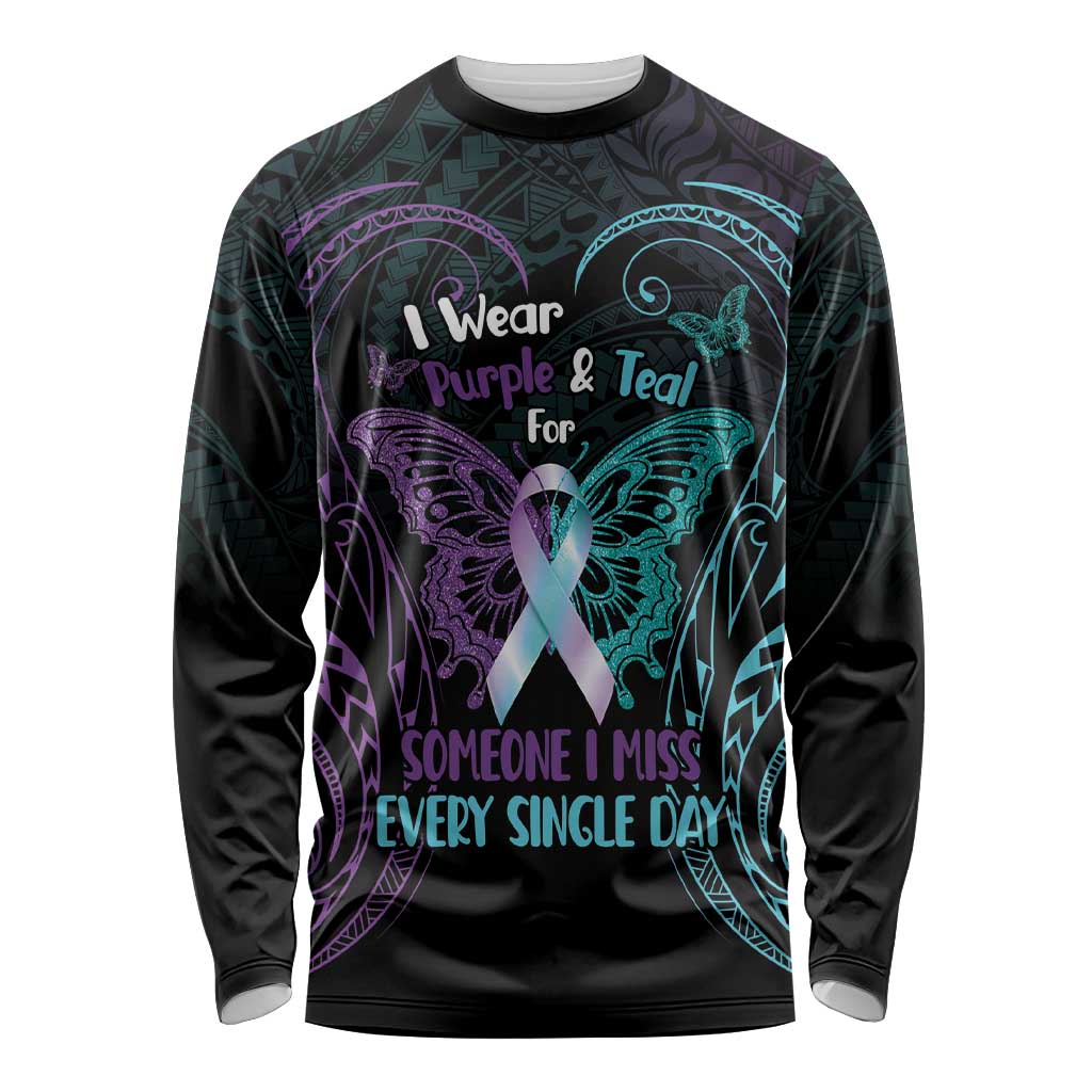 Suicide Awareness Memorial Long Sleeve Shirt I Wear Purple and Teal For Someone I Miss - Polynesian Pride