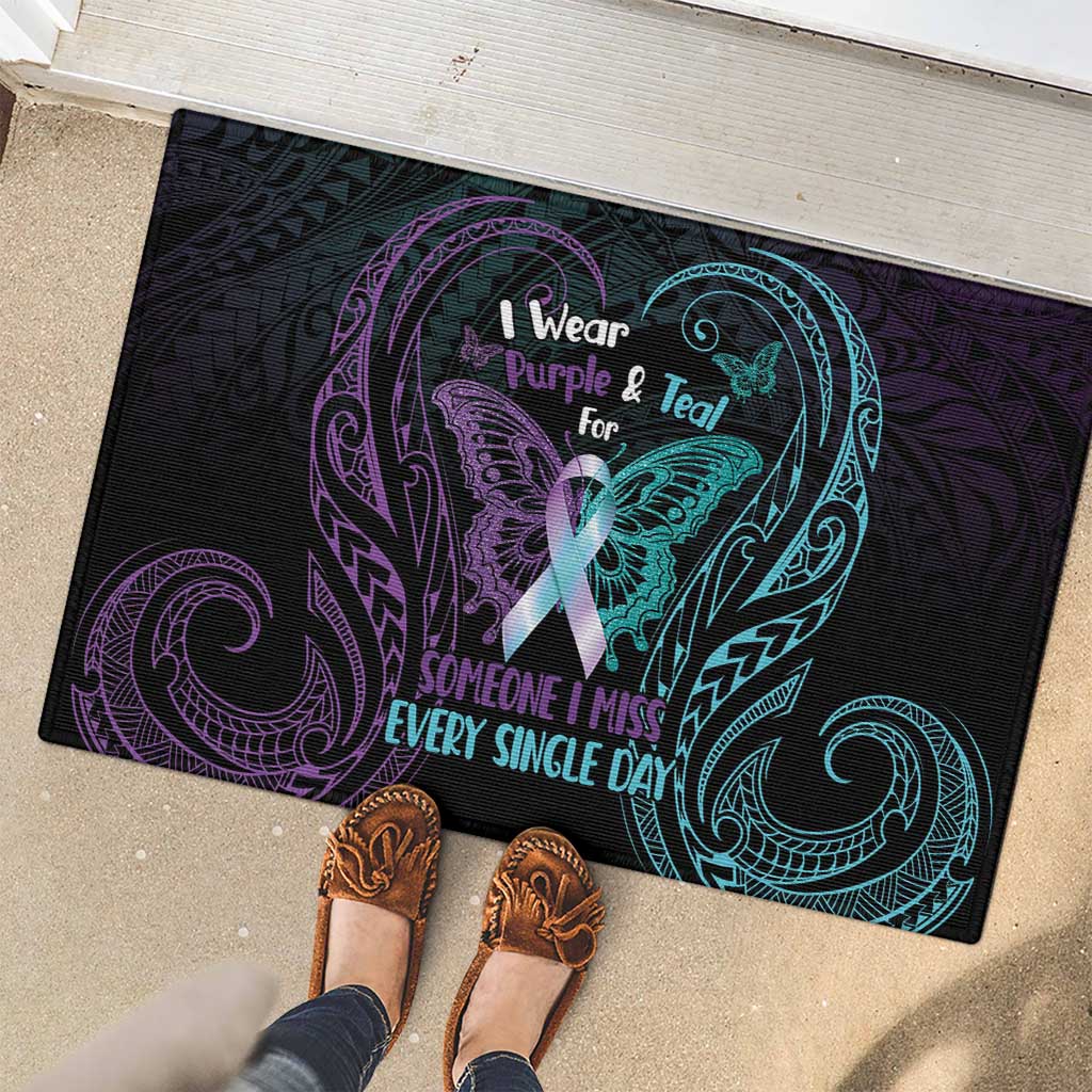Suicide Awareness Memorial Rubber Doormat I Wear Purple and Teal For Someone I Miss - Polynesian Pride