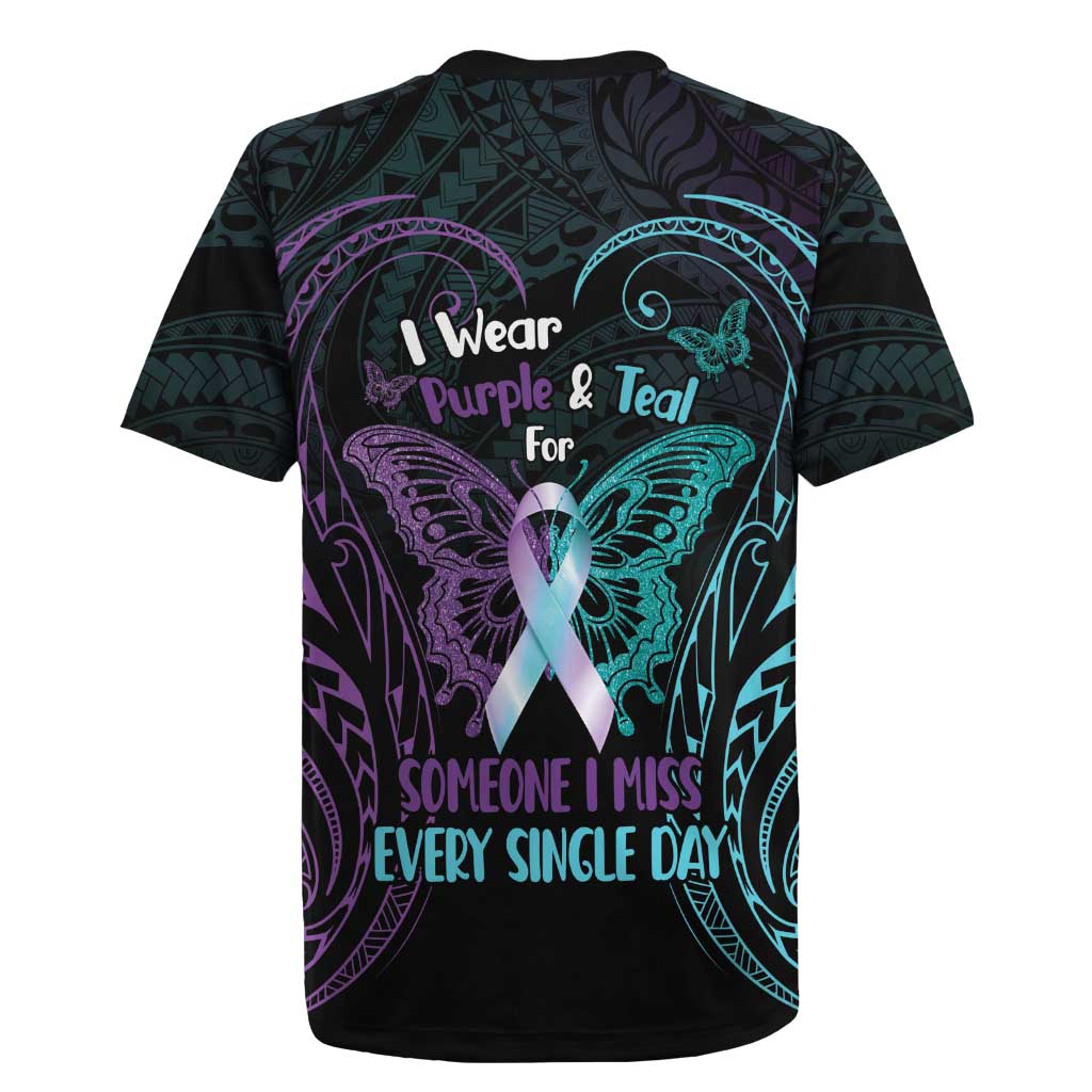 Suicide Awareness Memorial Rugby Jersey I Wear Purple and Teal For Someone I Miss - Polynesian Pride