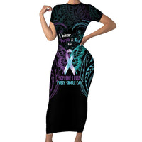 Suicide Awareness Memorial Short Sleeve Bodycon Dress I Wear Purple and Teal For Someone I Miss - Polynesian Pride