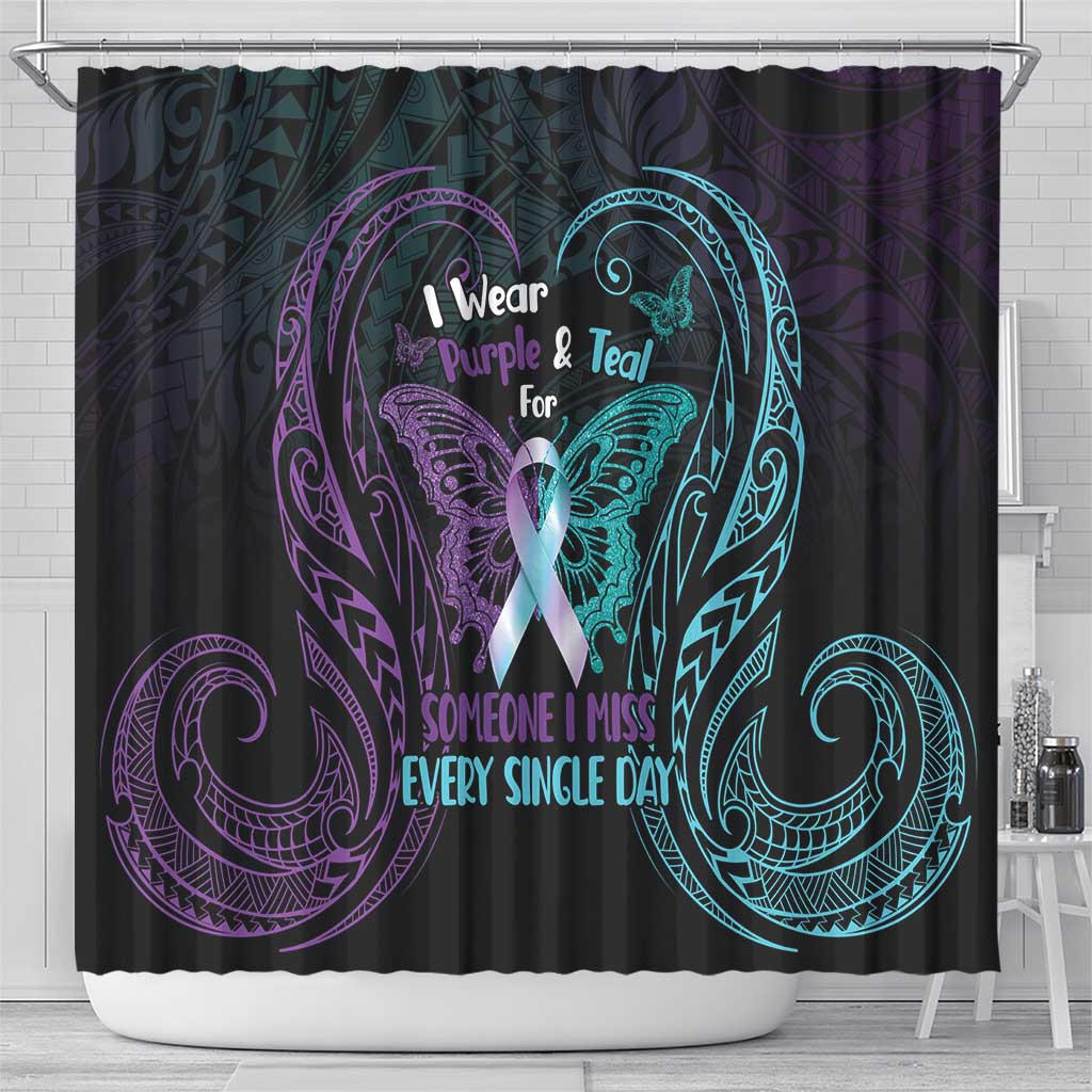 Suicide Awareness Memorial Shower Curtain I Wear Purple and Teal For Someone I Miss - Polynesian Pride