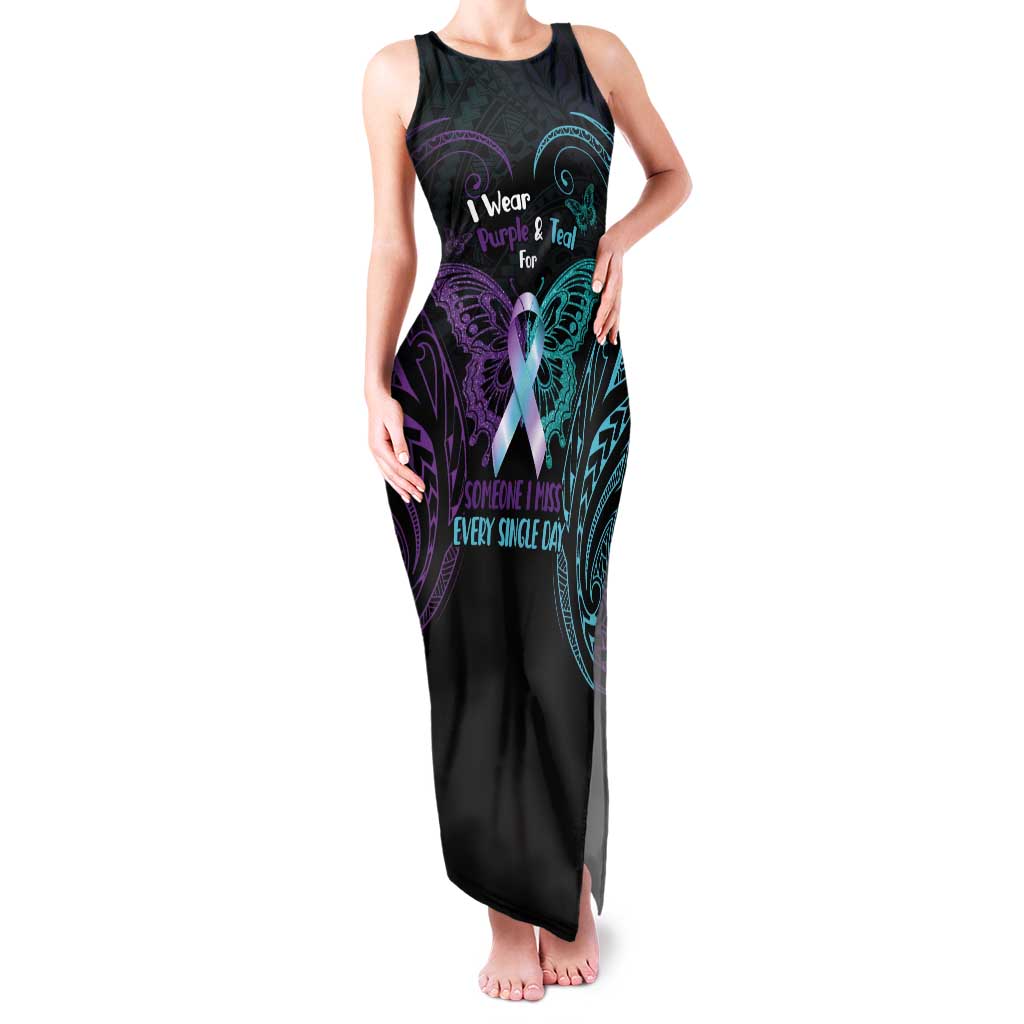 Suicide Awareness Memorial Tank Maxi Dress I Wear Purple and Teal For Someone I Miss - Polynesian Pride