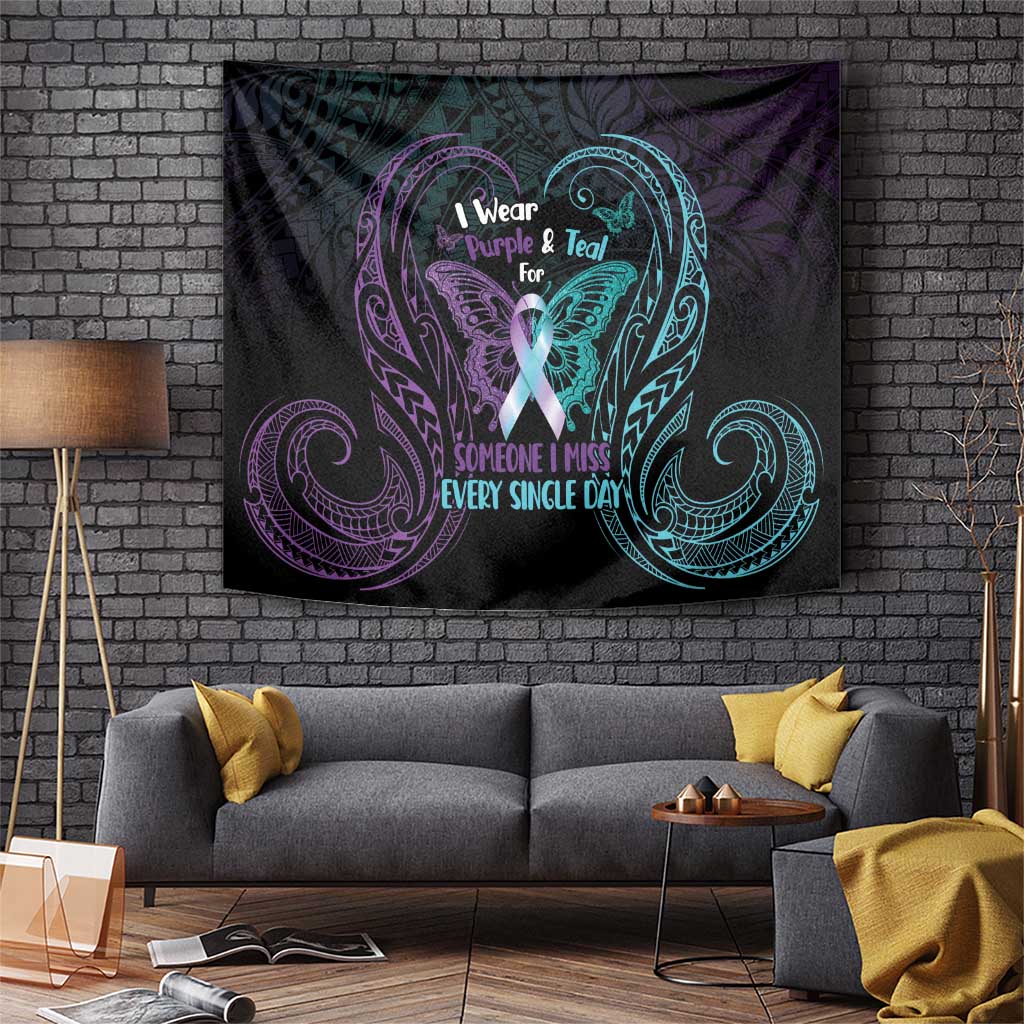 Suicide Awareness Memorial Tapestry I Wear Purple and Teal For Someone I Miss - Polynesian Pride
