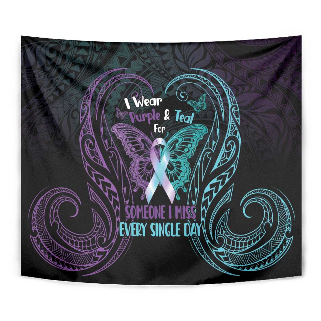 Suicide Awareness Memorial Tapestry I Wear Purple and Teal For Someone I Miss - Polynesian Pride