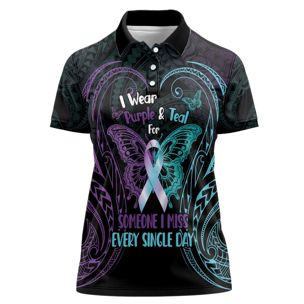 Suicide Awareness Memorial Women Polo Shirt I Wear Purple and Teal For Someone I Miss - Polynesian Pride
