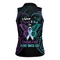 Suicide Awareness Memorial Women Sleeveless Polo Shirt I Wear Purple and Teal For Someone I Miss - Polynesian Pride
