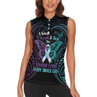 Suicide Awareness Memorial Women Sleeveless Polo Shirt I Wear Purple and Teal For Someone I Miss - Polynesian Pride
