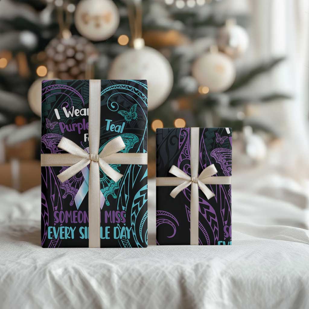 Suicide Awareness Memorial Wrapping Paper I Wear Purple and Teal For Someone I Miss - Polynesian Pride