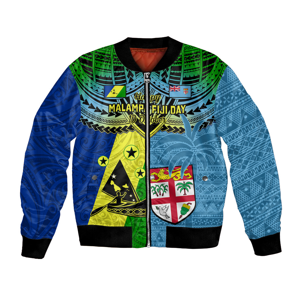Malampa Fiji Day Bomber Jacket Together We Grow Proud Polynesian Tapa Artsy LT14 Unisex Blue - Polynesian Pride