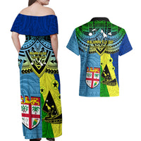 Malampa Fiji Day Couples Matching Off Shoulder Maxi Dress and Hawaiian Shirt Together We Grow Proud Polynesian Tapa Artsy LT14 - Polynesian Pride