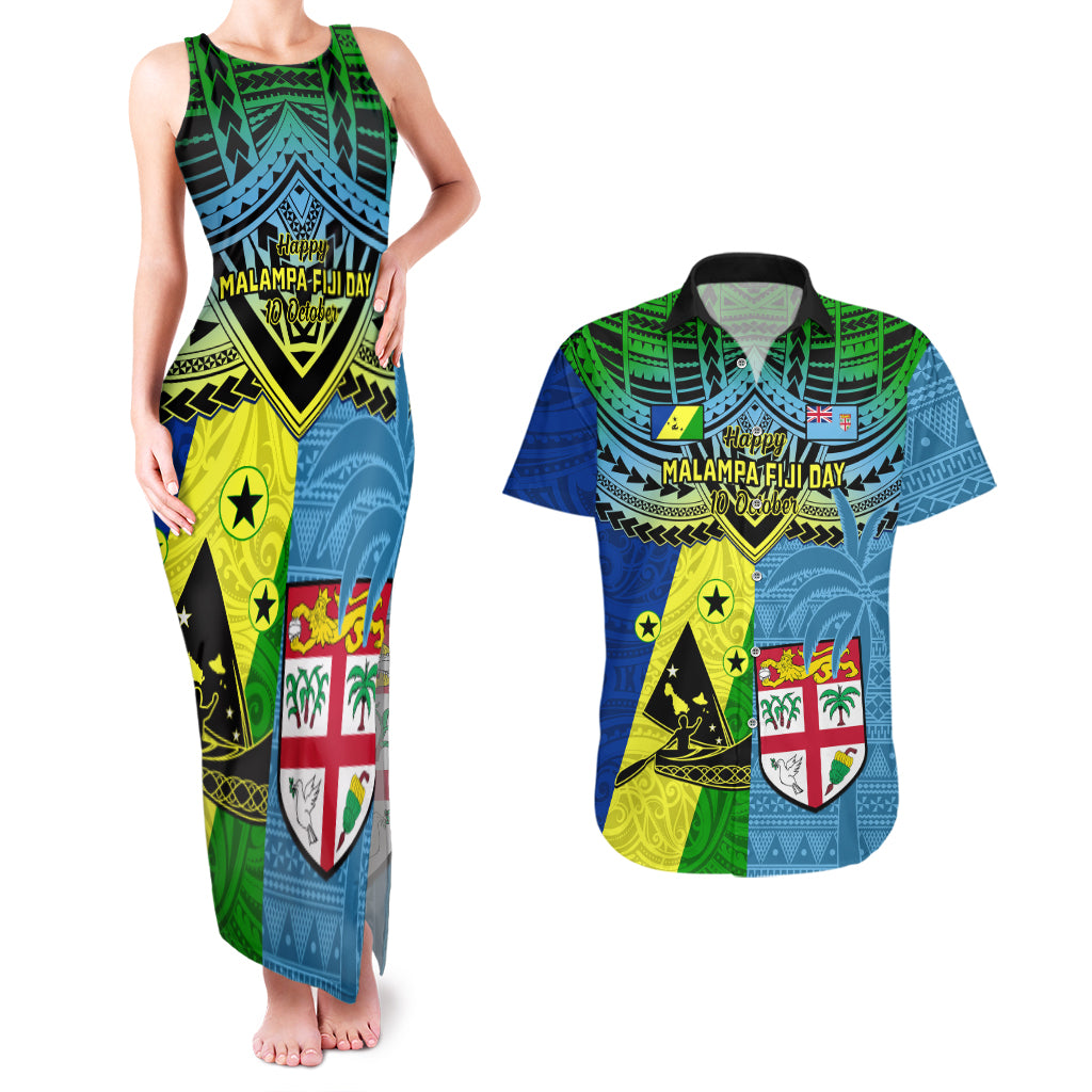 Custom Malampa Fiji Day Couples Matching Tank Maxi Dress And Hawaiian Shirt Together We Grow Proud Polynesian Tapa Artsy LT14 Blue - Polynesian Pride