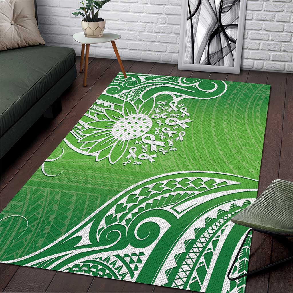 Polynesia Depression Awareness Area Rug Sunflower Green Ribbons Polynesian Tattoo