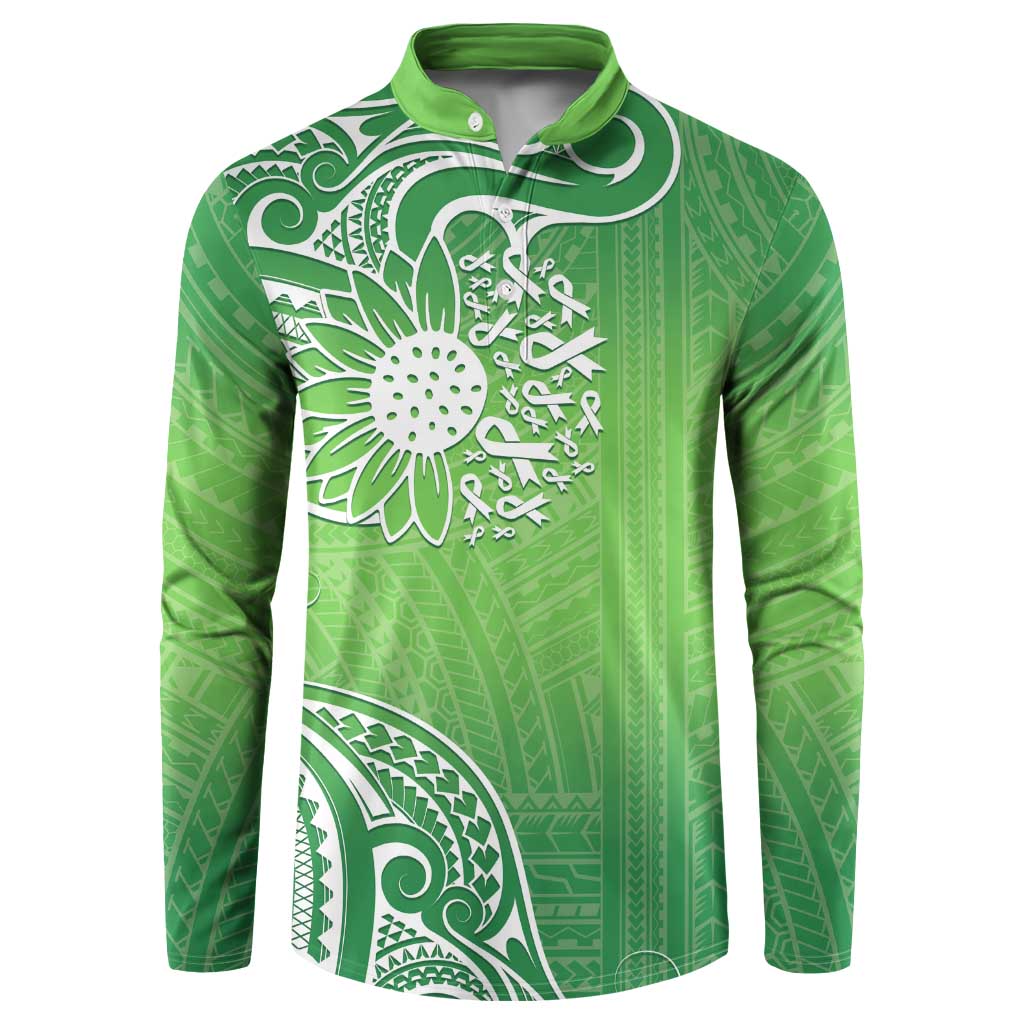 Polynesia Depression Awareness Button Sweatshirt Sunflower Green Ribbons Polynesian Tattoo