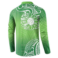 Polynesia Depression Awareness Button Sweatshirt Sunflower Green Ribbons Polynesian Tattoo