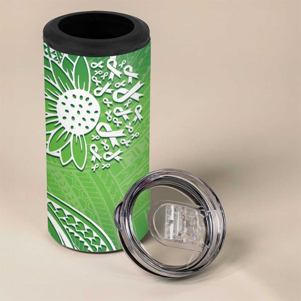 Polynesia Depression Awareness 4 in 1 Can Cooler Tumbler Sunflower Green Ribbons Polynesian Tattoo