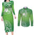 Polynesia Depression Awareness Couples Matching Long Sleeve Bodycon Dress and Long Sleeve Button Shirt Sunflower Green Ribbons Polynesian Tattoo