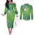 Polynesia Depression Awareness Couples Matching Off The Shoulder Long Sleeve Dress and Long Sleeve Button Shirt Sunflower Green Ribbons Polynesian Tattoo