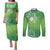 Polynesia Depression Awareness Couples Matching Puletasi and Long Sleeve Button Shirt Sunflower Green Ribbons Polynesian Tattoo
