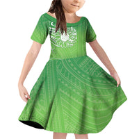 Polynesia Depression Awareness Family Matching Off Shoulder Short Dress and Hawaiian Shirt Sunflower Green Ribbons Polynesian Tattoo