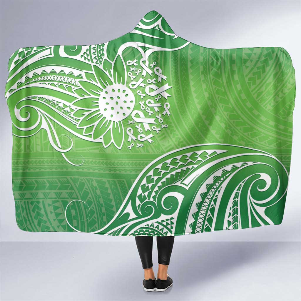 Polynesia Depression Awareness Hooded Blanket Sunflower Green Ribbons Polynesian Tattoo