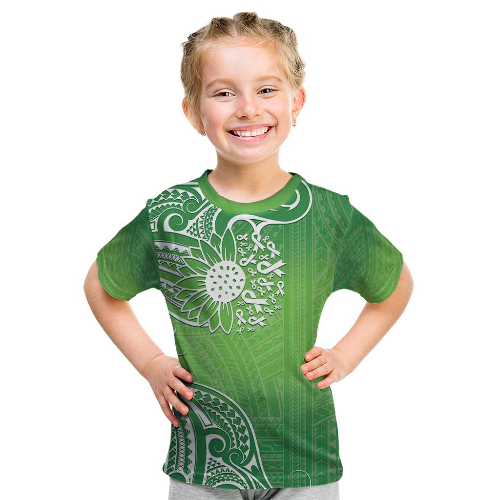 Polynesia Depression Awareness Kid T Shirt Sunflower Green Ribbons Polynesian Tattoo