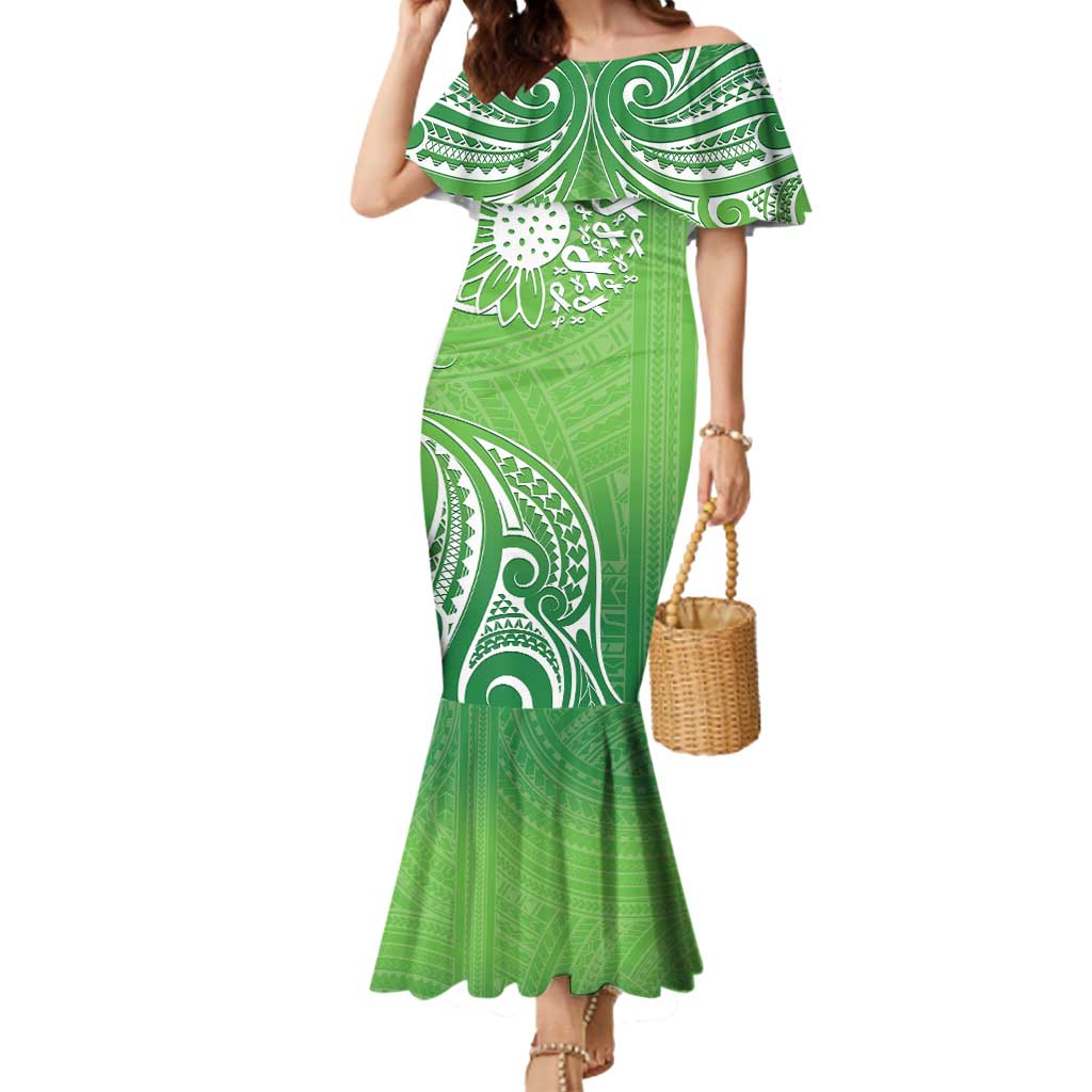 Polynesia Depression Awareness Mermaid Dress Sunflower Green Ribbons Polynesian Tattoo