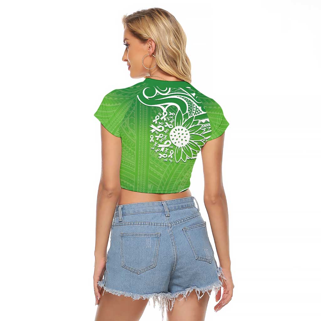 Polynesia Depression Awareness Raglan Cropped T Shirt Sunflower Green Ribbons Polynesian Tattoo