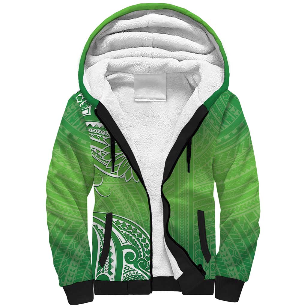 Polynesia Depression Awareness Sherpa Hoodie Sunflower Green Ribbons Polynesian Tattoo