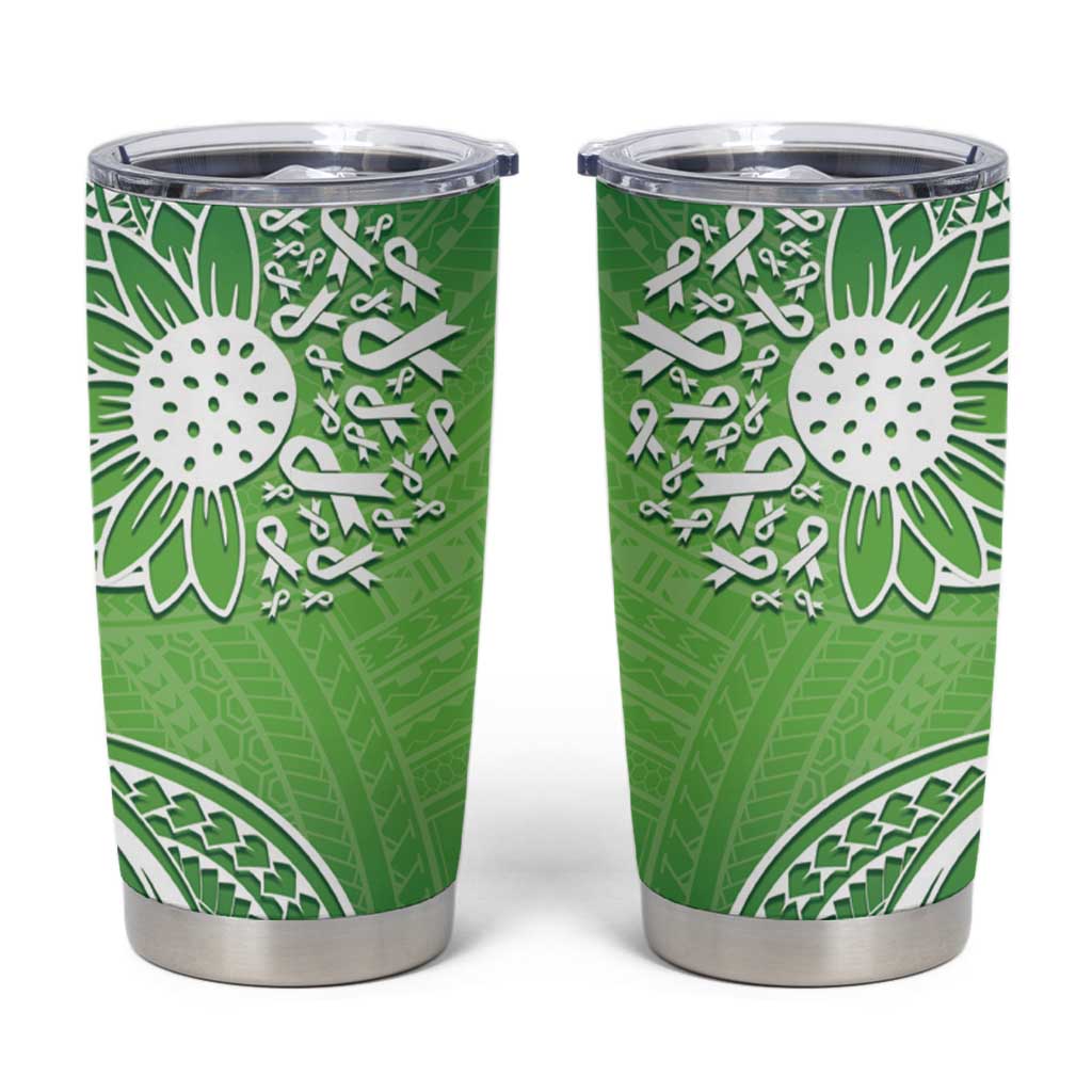 Polynesia Depression Awareness Tumbler Cup Sunflower Green Ribbons Polynesian Tattoo