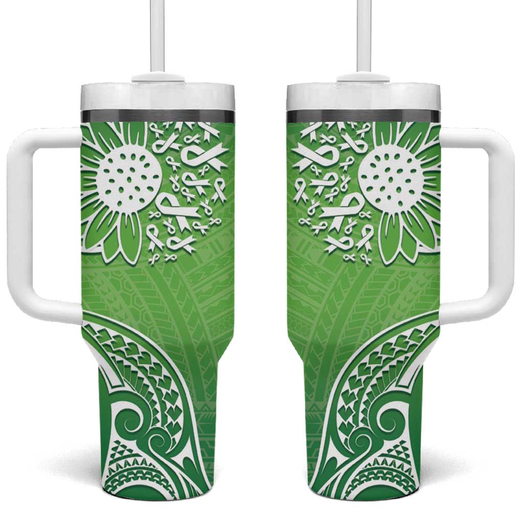 Polynesia Depression Awareness Tumbler With Handle Sunflower Green Ribbons Polynesian Tattoo