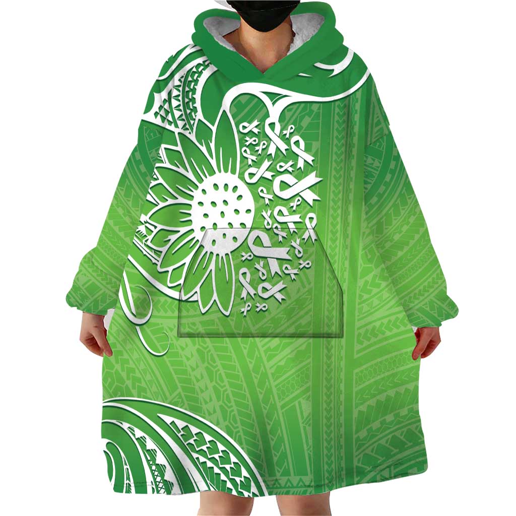 Polynesia Depression Awareness Wearable Blanket Hoodie Sunflower Green Ribbons Polynesian Tattoo