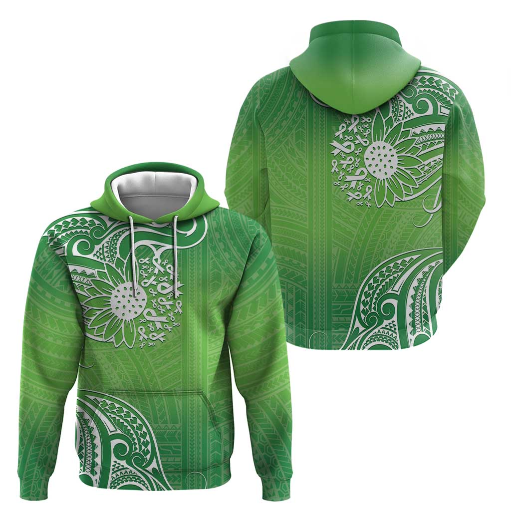 Polynesia Depression Awareness Zip Hoodie Sunflower Green Ribbons Polynesian Tattoo