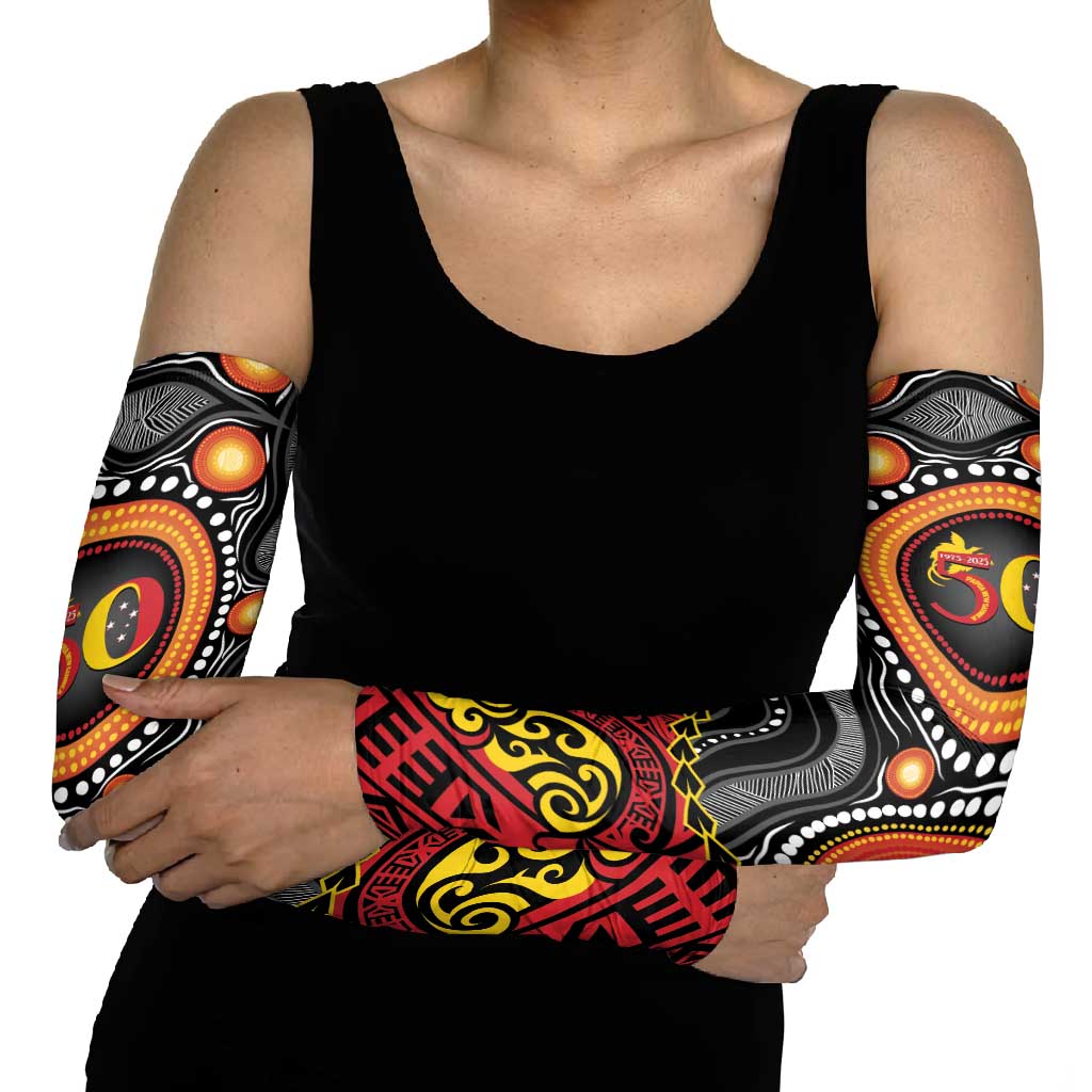 Celebrating 50 Years Papua New Guinea Arm Sleeves Aboriginal Mix Papuan Pattern LT14 - Polynesian Pride