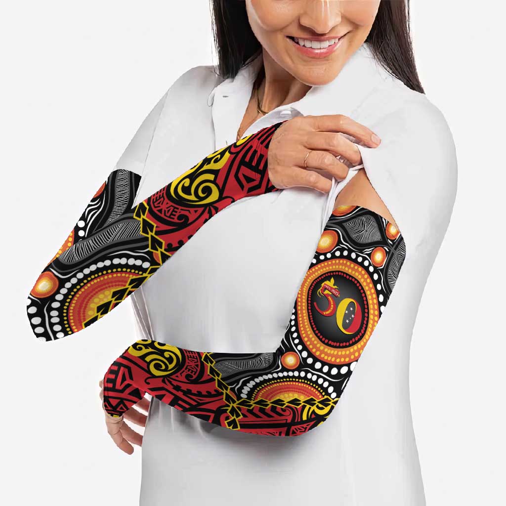 Celebrating 50 Years Papua New Guinea Arm Sleeves Aboriginal Mix Papuan Pattern LT14 - Polynesian Pride