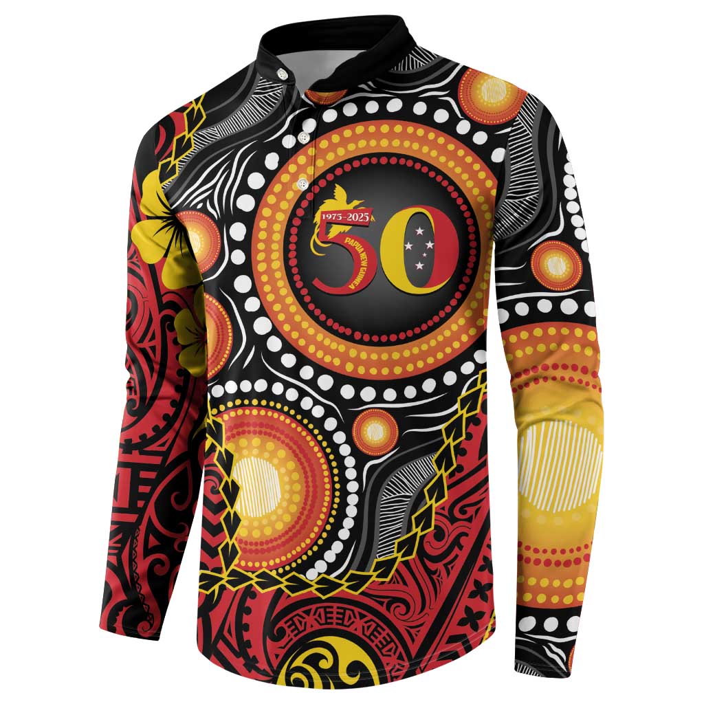 Celebrating 50 Years Papua New Guinea Button Sweatshirt Aboriginal Mix Papuan Pattern LT14 - Polynesian Pride