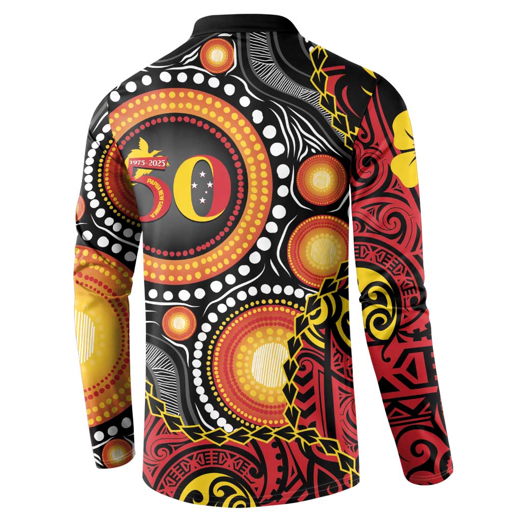 Celebrating 50 Years Papua New Guinea Button Sweatshirt Aboriginal Mix Papuan Pattern LT14 - Polynesian Pride